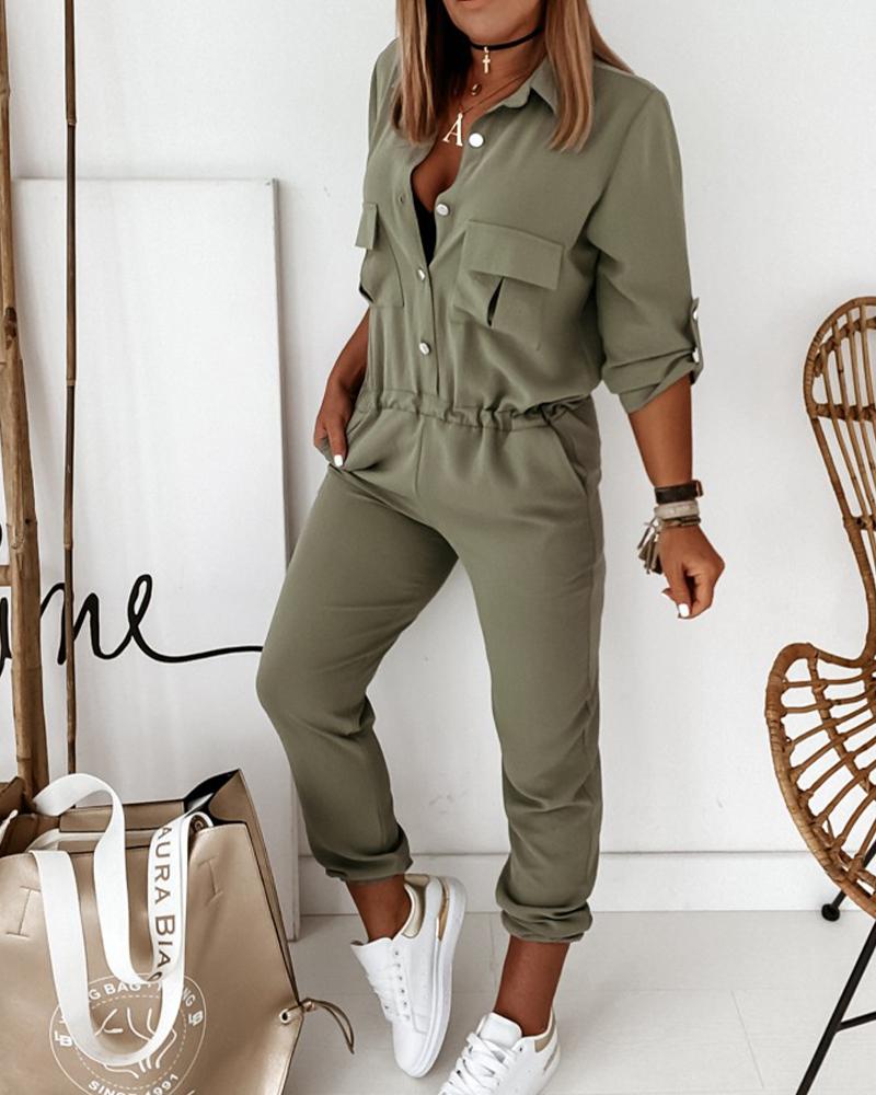 Damen Utility-Jumpsuit mit Knopfleiste und bequemer, schmaler Passform