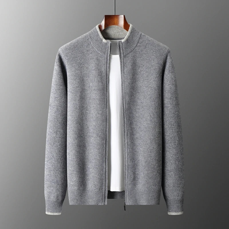 Men's Minimalist Zip-Up Knit Cardigan