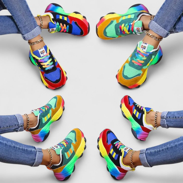 Baskets pour femmes à semelle arc-en-ciel et empiècements multicolores
