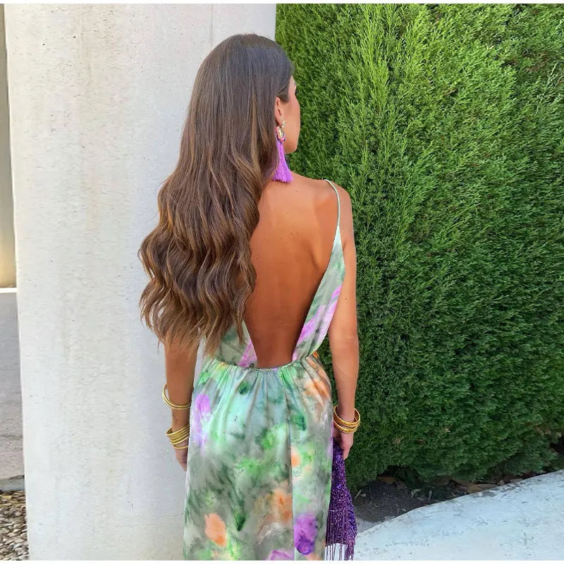 Women Tie-Dye Maxi Dress with Flowing Fit and Removable Scarf Detail