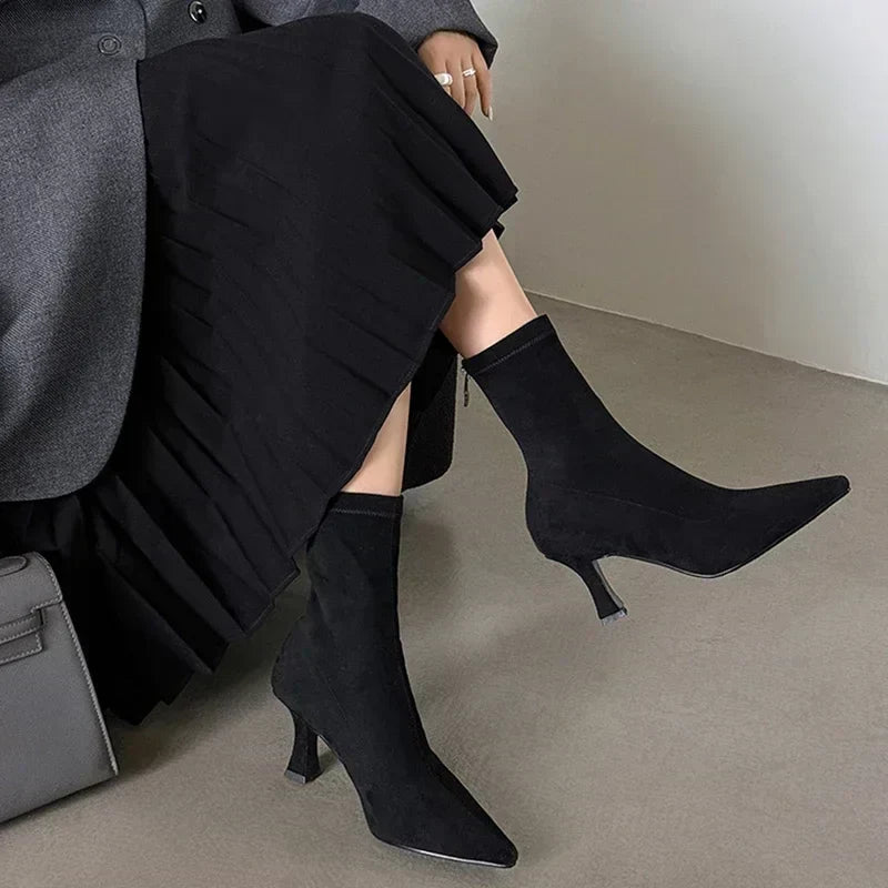 Bottines à talons pour femmes, à bout pointu