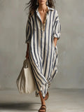 Women's Striped Collared Maxi Shirt Dress