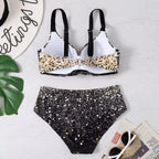 Damen Bikini-Set mit tropischem Muster und hochgeschnittenen Hosen für Strandbekleidung