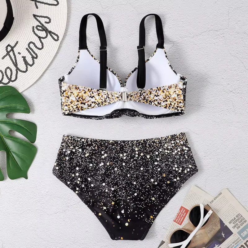 Damen Bikini-Set mit tropischem Muster und hochgeschnittenen Hosen für Strandbekleidung