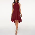 Women's Layered Halterneck Dress with Flowing Chiffon Skirt for Elegance