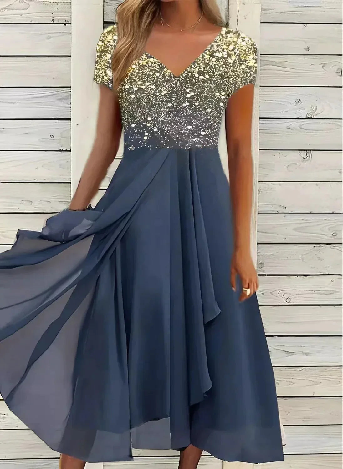 Women Chic Draped Dress with Smooth Fabric and Elegant Flowy Silhouette