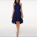 Women's Layered Halterneck Dress with Flowing Chiffon Skirt for Elegance