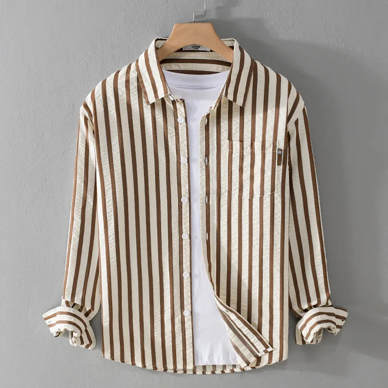 Men's Striped Button-Up Shirt with Tailored Fit for Casual and Smart Wear