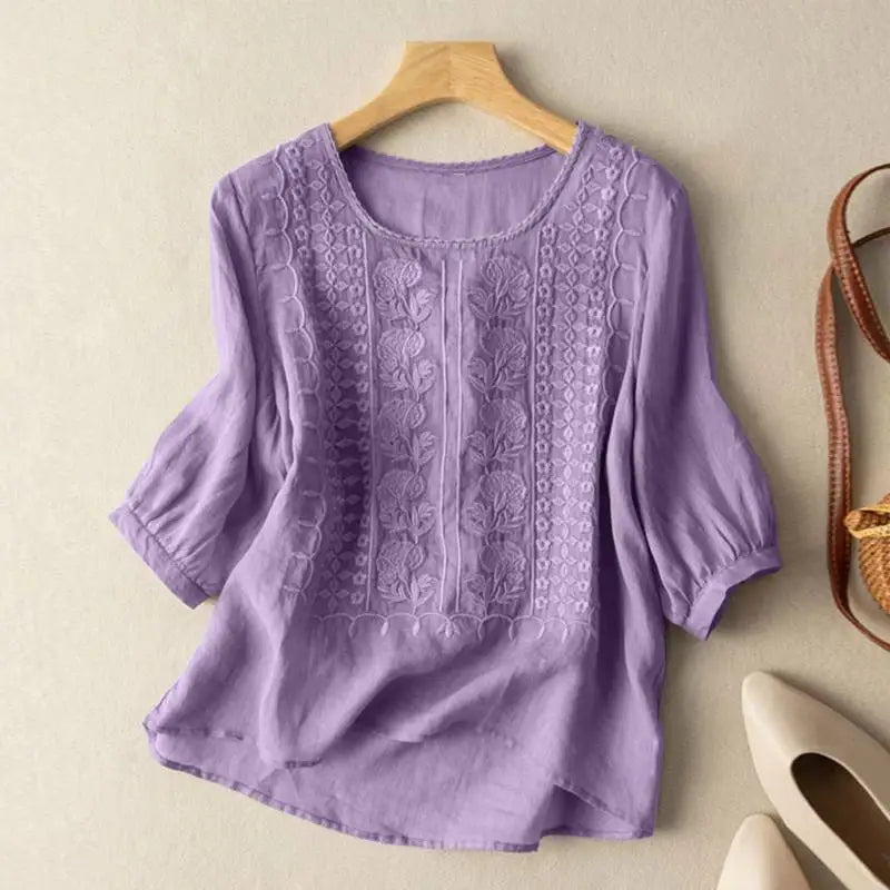 Blouse tunique décontractée brodée pour femme