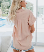 Women's Relaxed Button-Up Blouse with Chest Pocket