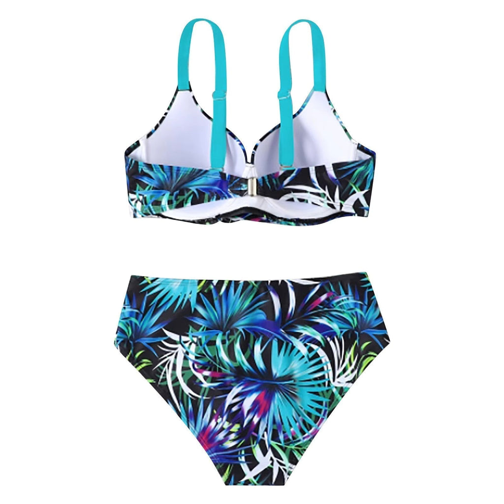 Damen Bikini-Set mit tropischem Muster und hochgeschnittenen Hosen für Strandbekleidung