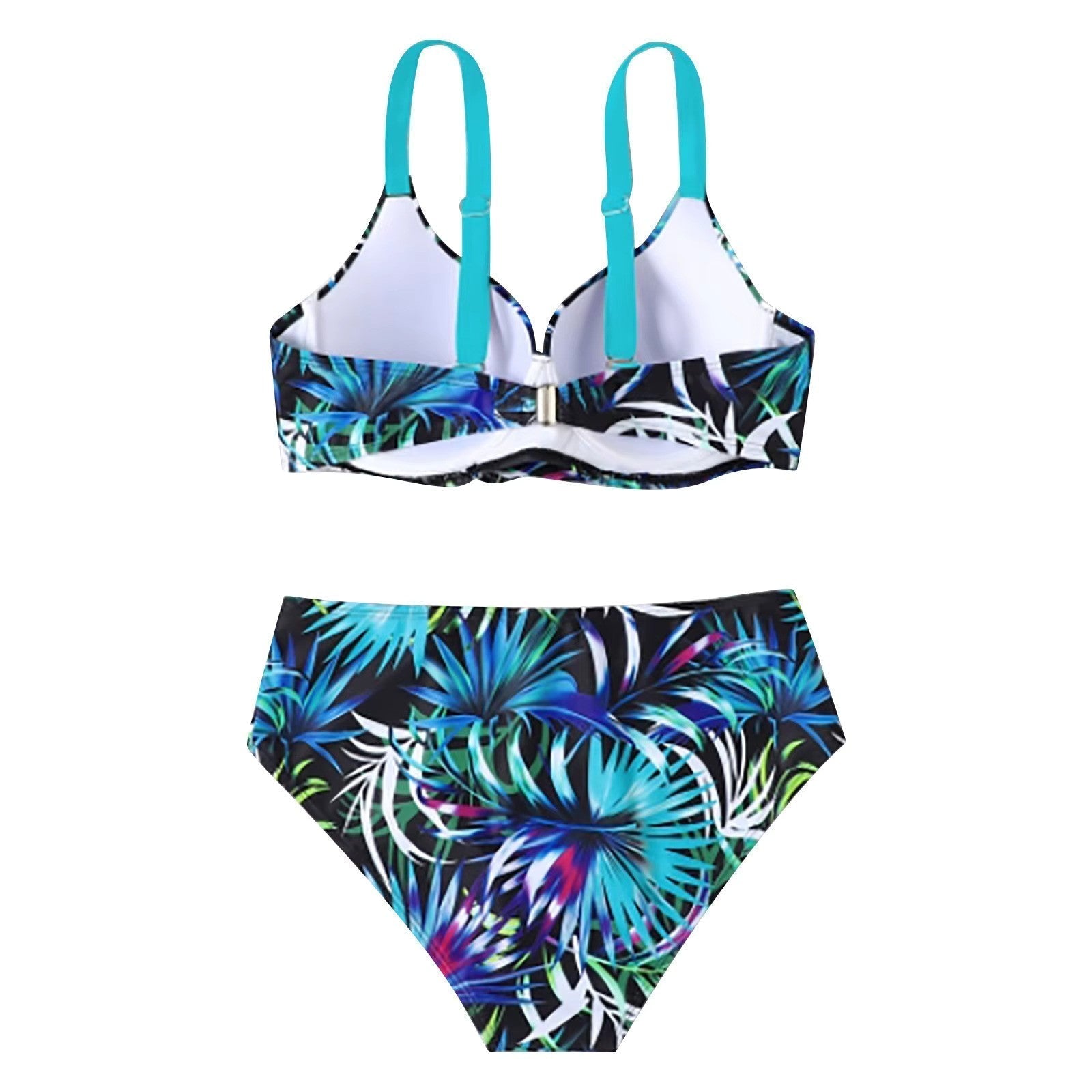 Damen Bikini-Set mit tropischem Muster und hochgeschnittenen Hosen für Strandbekleidung