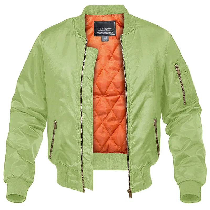 Men's Bomber Jacket with Quilted Lining and Zip Pockets