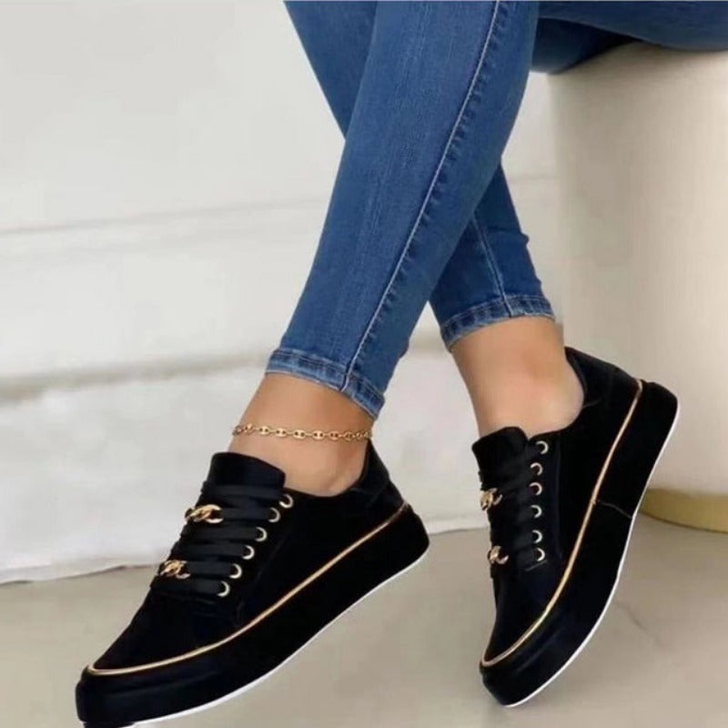 Damen Freizeit-Sneaker mit Ketten- und Spitzen-Plateau