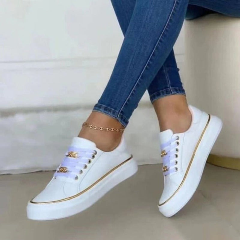 Damen Freizeit-Sneaker mit Ketten- und Spitzen-Plateau
