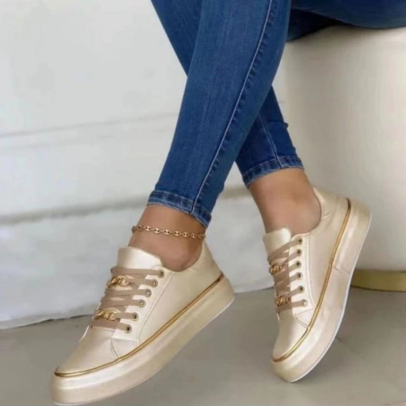 Baskets décontractées à plateforme avec lacets chaîne pour femme