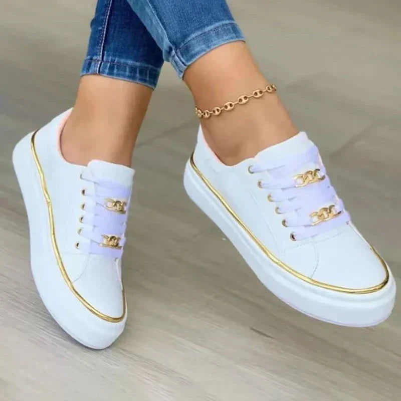 Baskets décontractées à plateforme avec lacets chaîne pour femme
