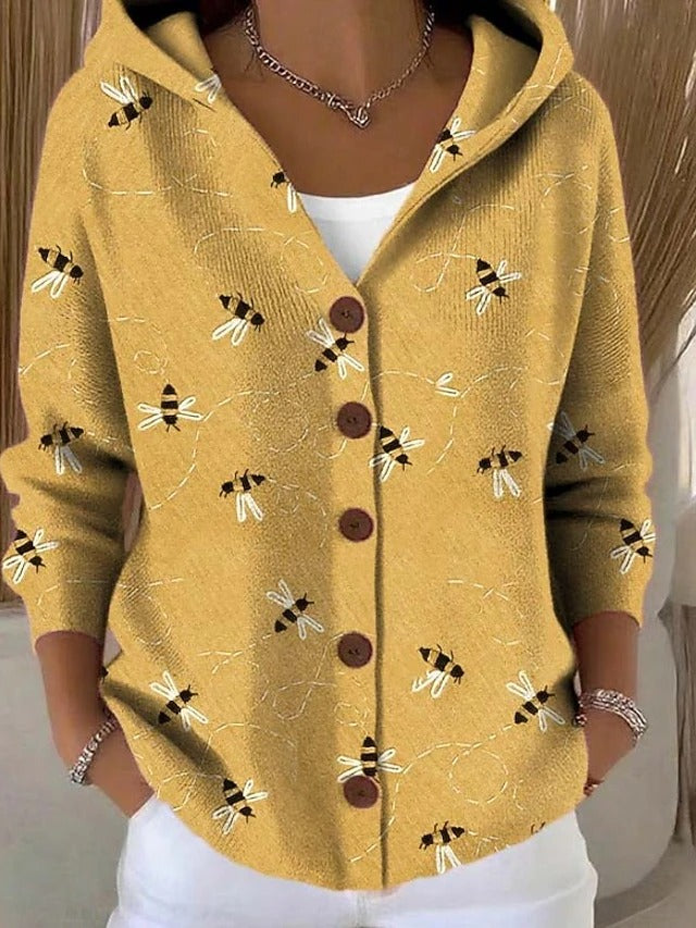 Veste artistique à capuche et à boutons pour femme