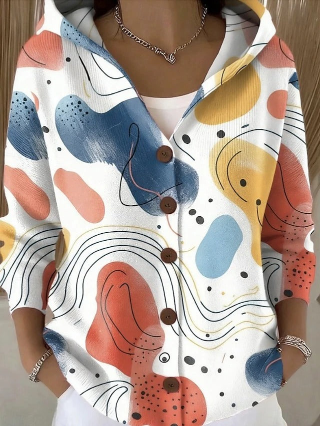 Veste artistique à capuche et à boutons pour femme