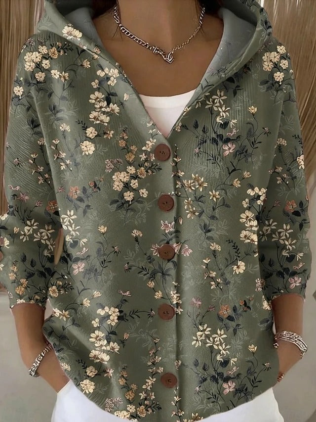 Veste artistique à capuche et à boutons pour femme