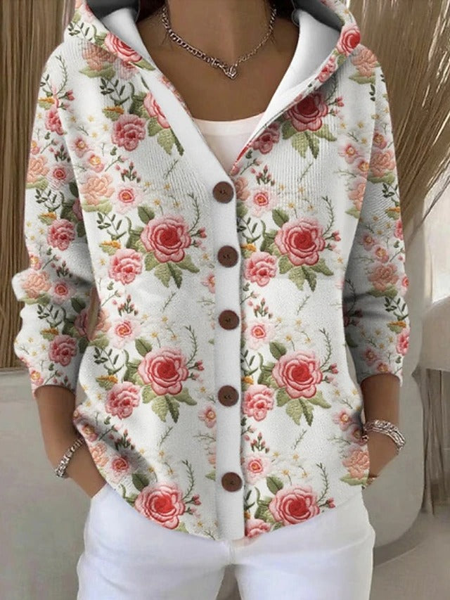Veste artistique à capuche et à boutons pour femme