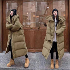 Manteau long matelassé à capuche pour femme