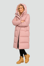 Manteau long matelassé à capuche pour femme