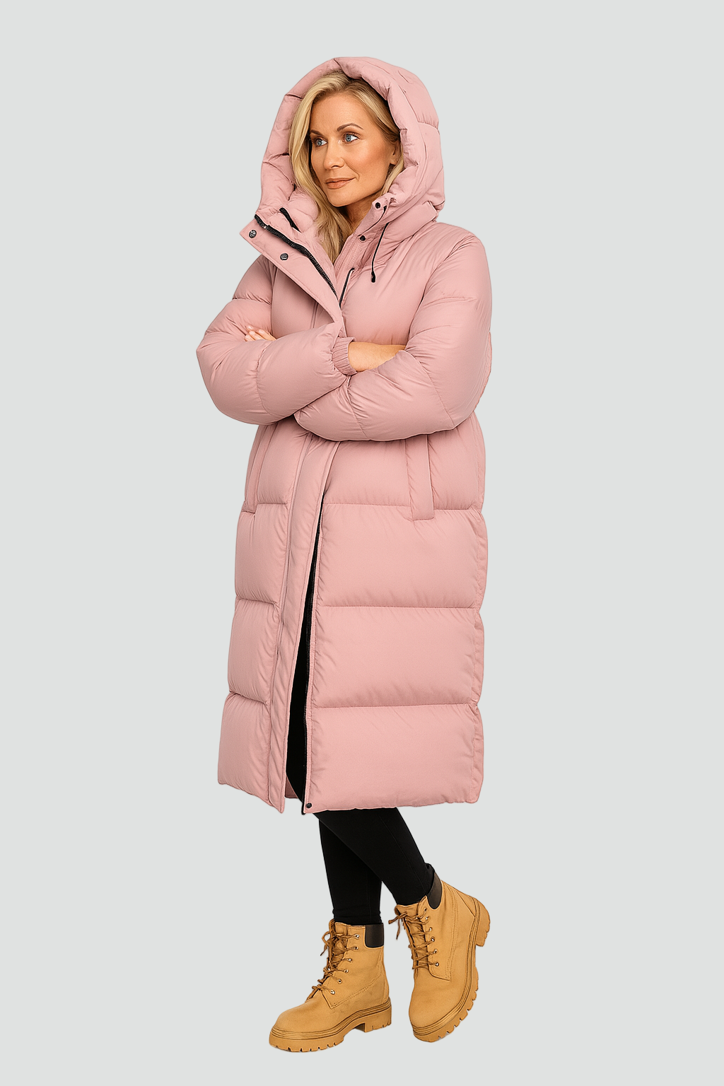 Manteau long matelassé à capuche pour femme