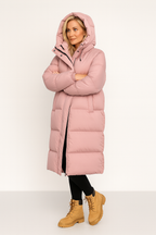 Manteau long matelassé à capuche pour femme