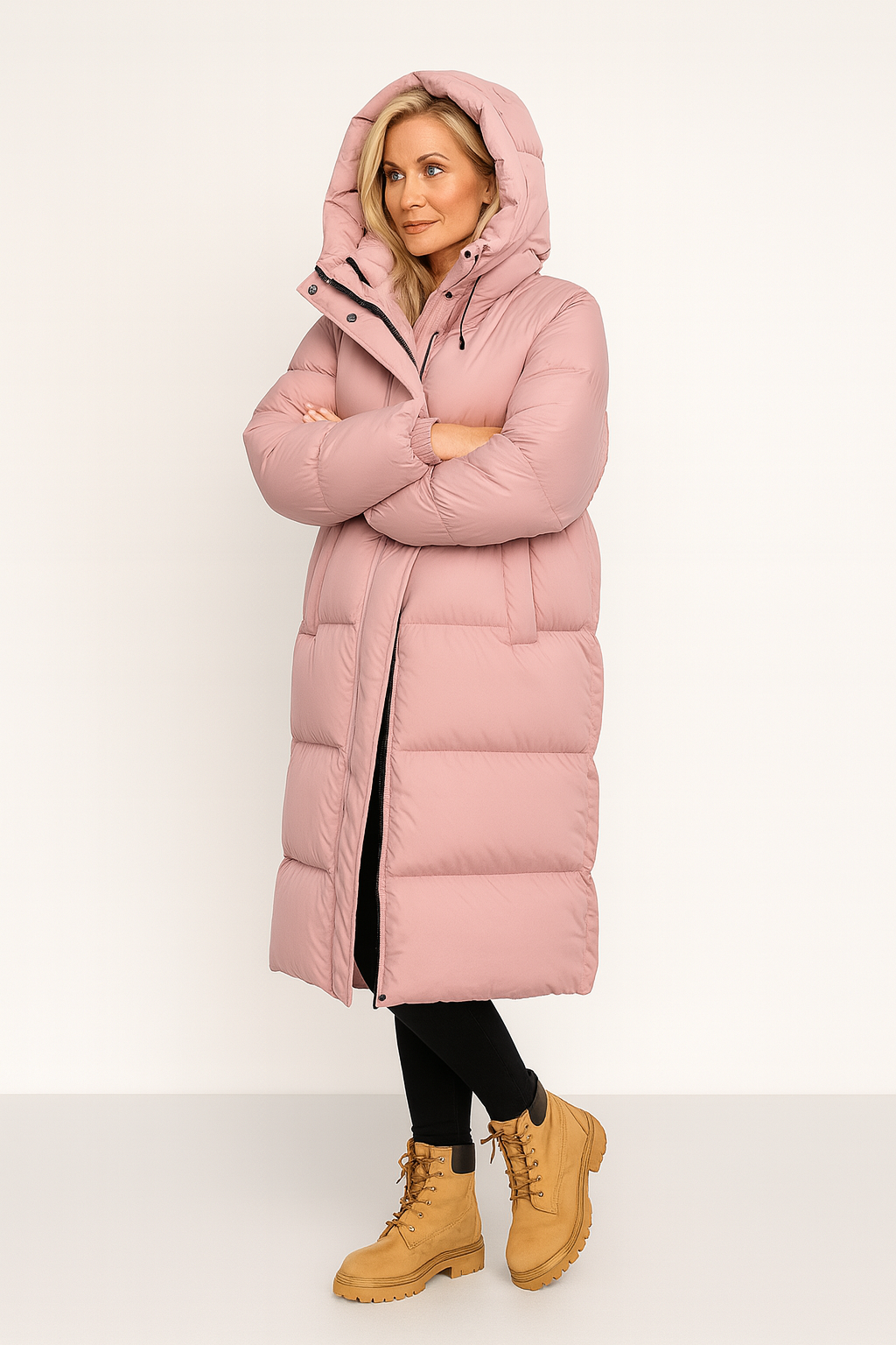Manteau long matelassé à capuche pour femme