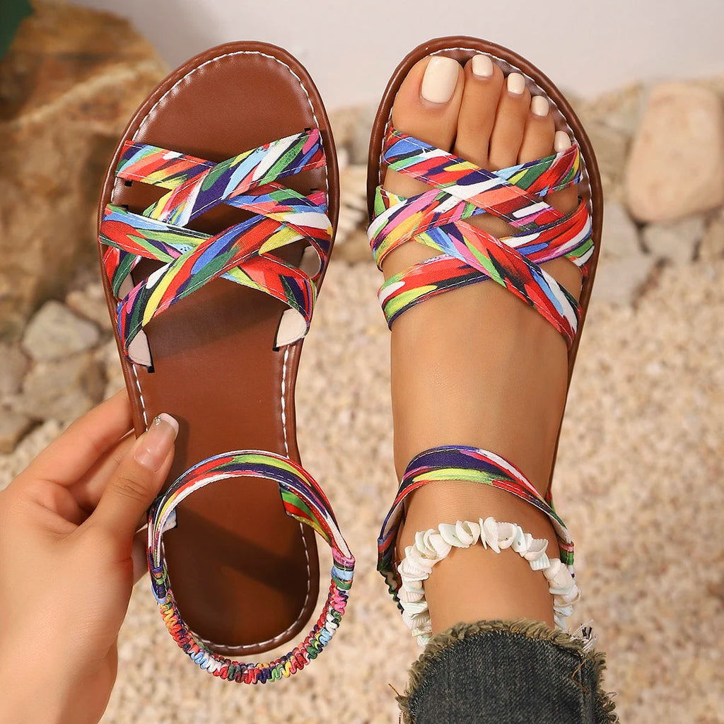 Women's Printed Crisscross Flat Sandals