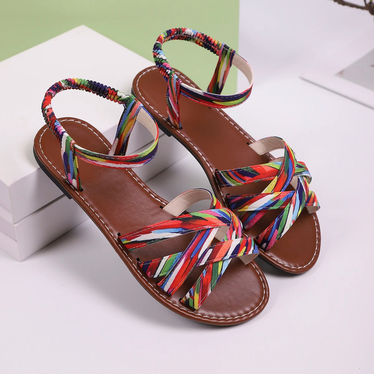 Women's Printed Crisscross Flat Sandals