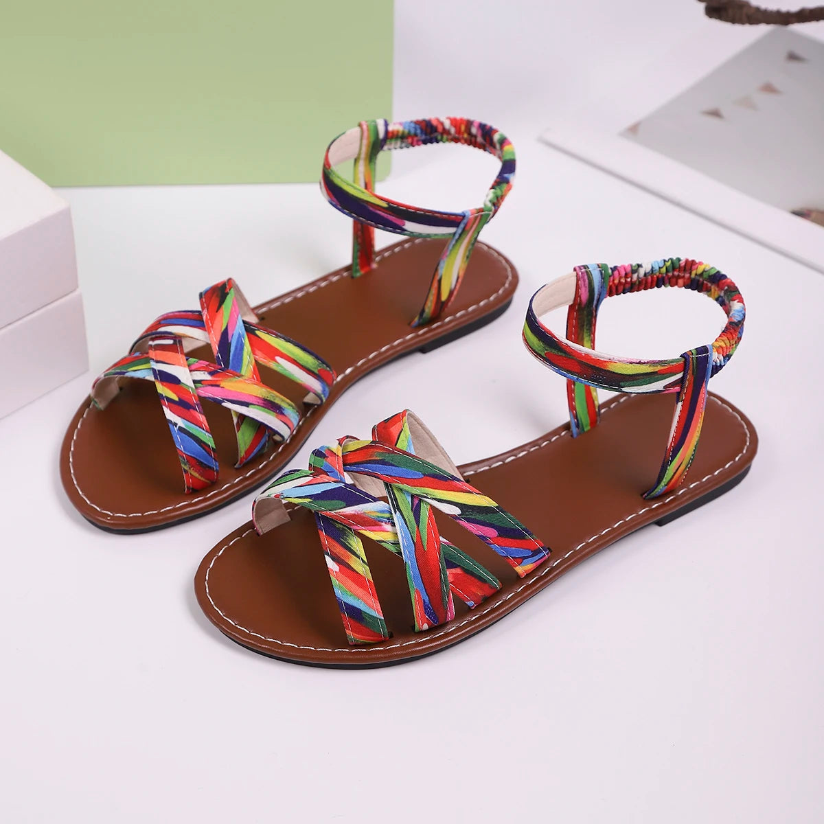 Women's Printed Crisscross Flat Sandals