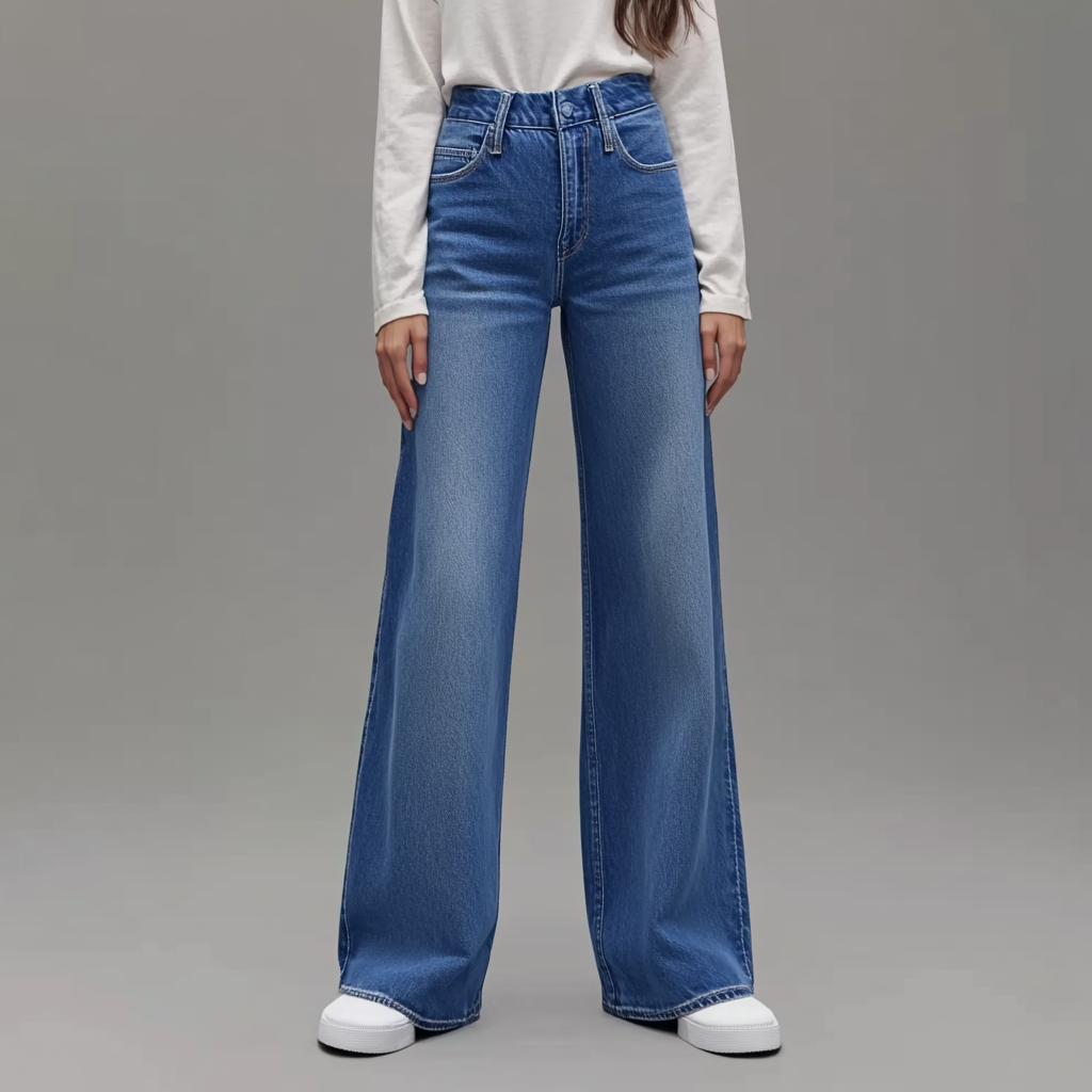 Damejeans med høj talje og brede ben