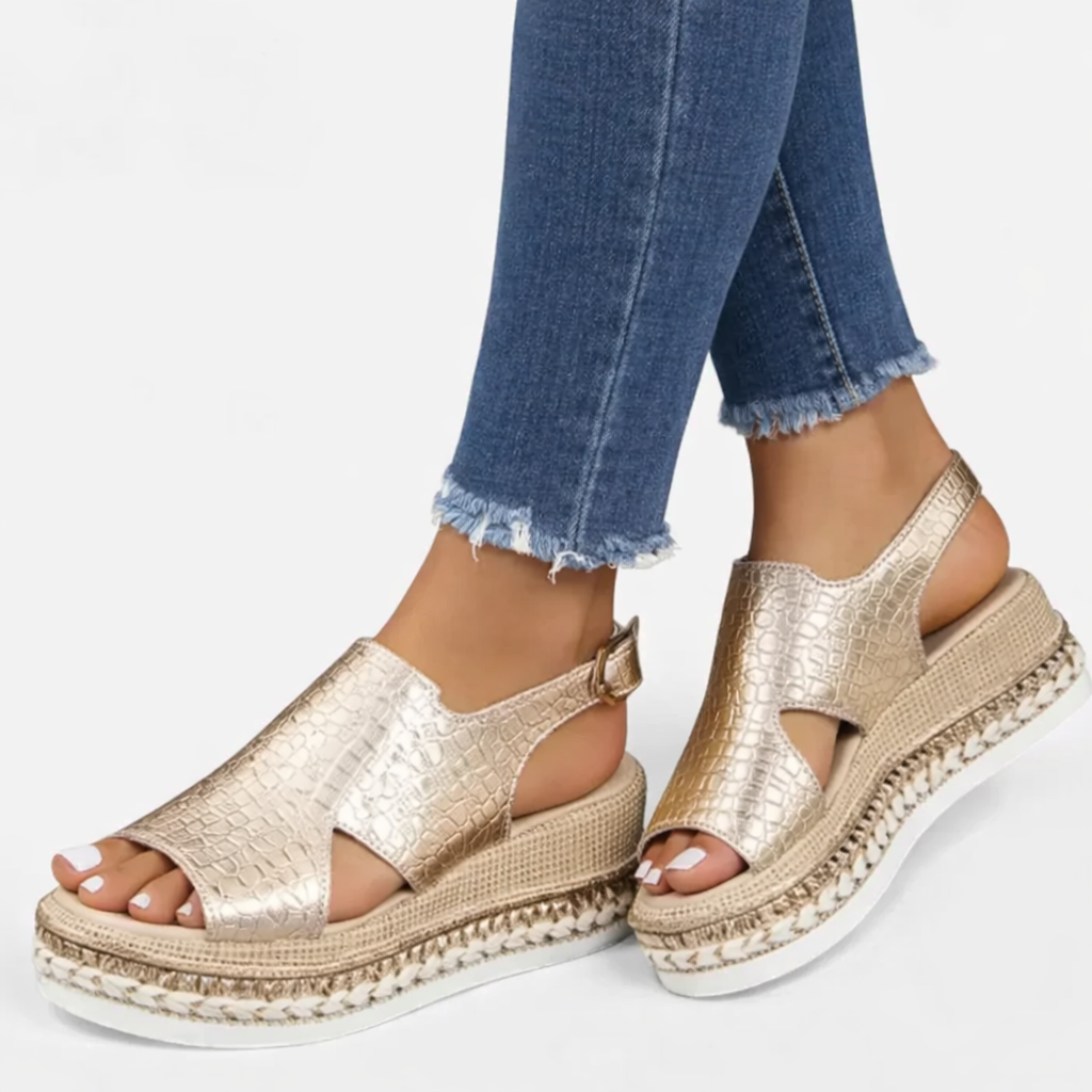 Damen Metallic Plateau-Espadrille-Sandalen mit offenem Zehenbereich und Slingback-Design
