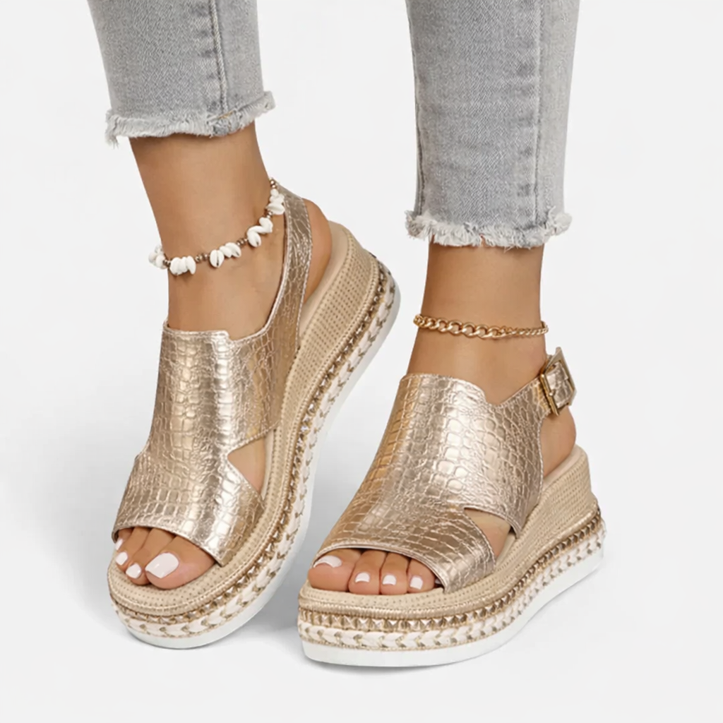 Sandales espadrilles à plateforme métalliques pour femme avec design à bride arrière et bout ouvert