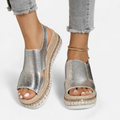 Damen Metallic Plateau-Espadrille-Sandalen mit offenem Zehenbereich und Slingback-Design
