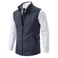 Men's Knitted Zip-Up Gilet with Stand Collar