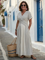 Vestido largo cruzado de rayas para mujer