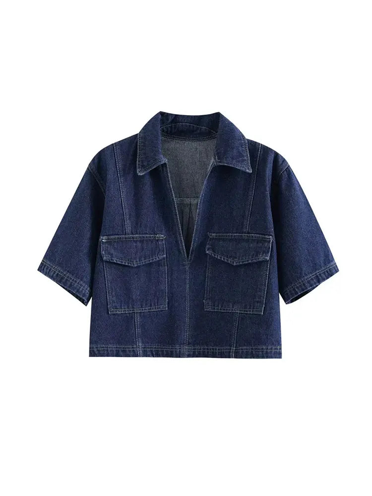 Jeans-Co-ord-Set für Damen mit kurzem Top und asymmetrischem Rock Stil