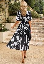 Women's Floral Puff Sleeve Midi Dress for Elegant Summer Occasions