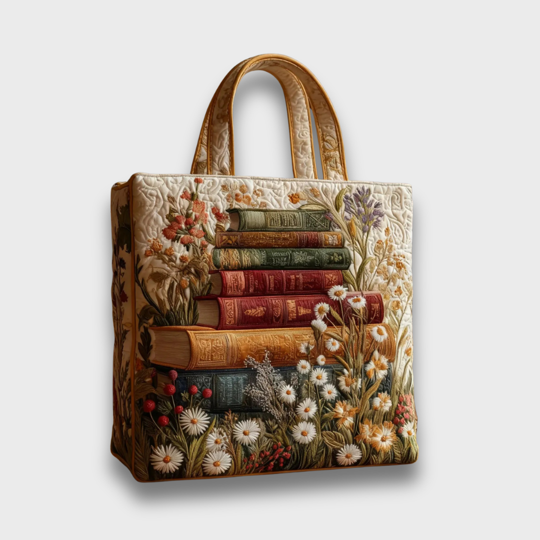 Bolso tote acolchado con estampado de libros para mujer