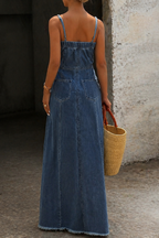 Vestido largo vaquero de mujer con escote cuadrado