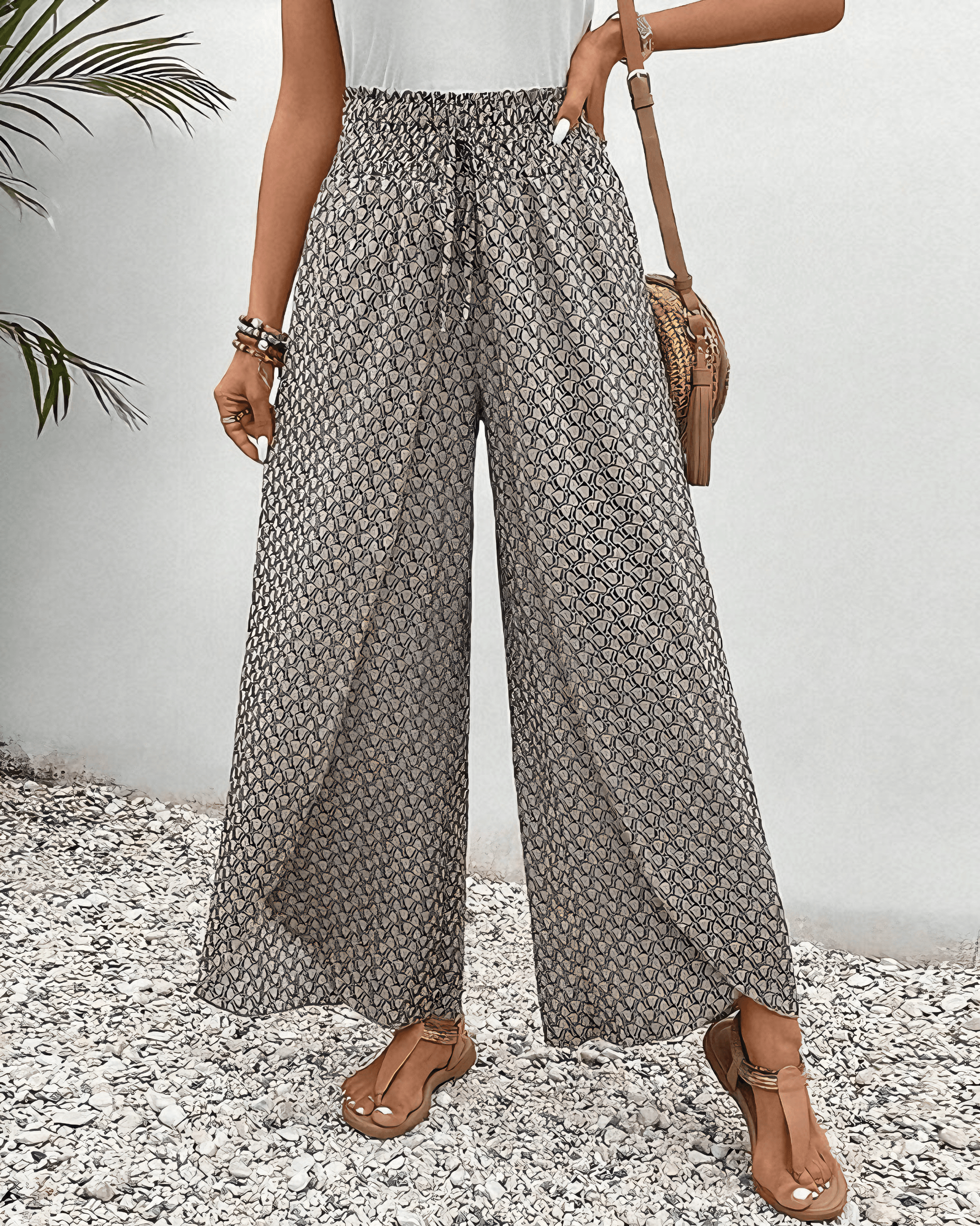 Women's Wide Leg Trousers with Snake Print Pattern and Relaxed Flowing Fit