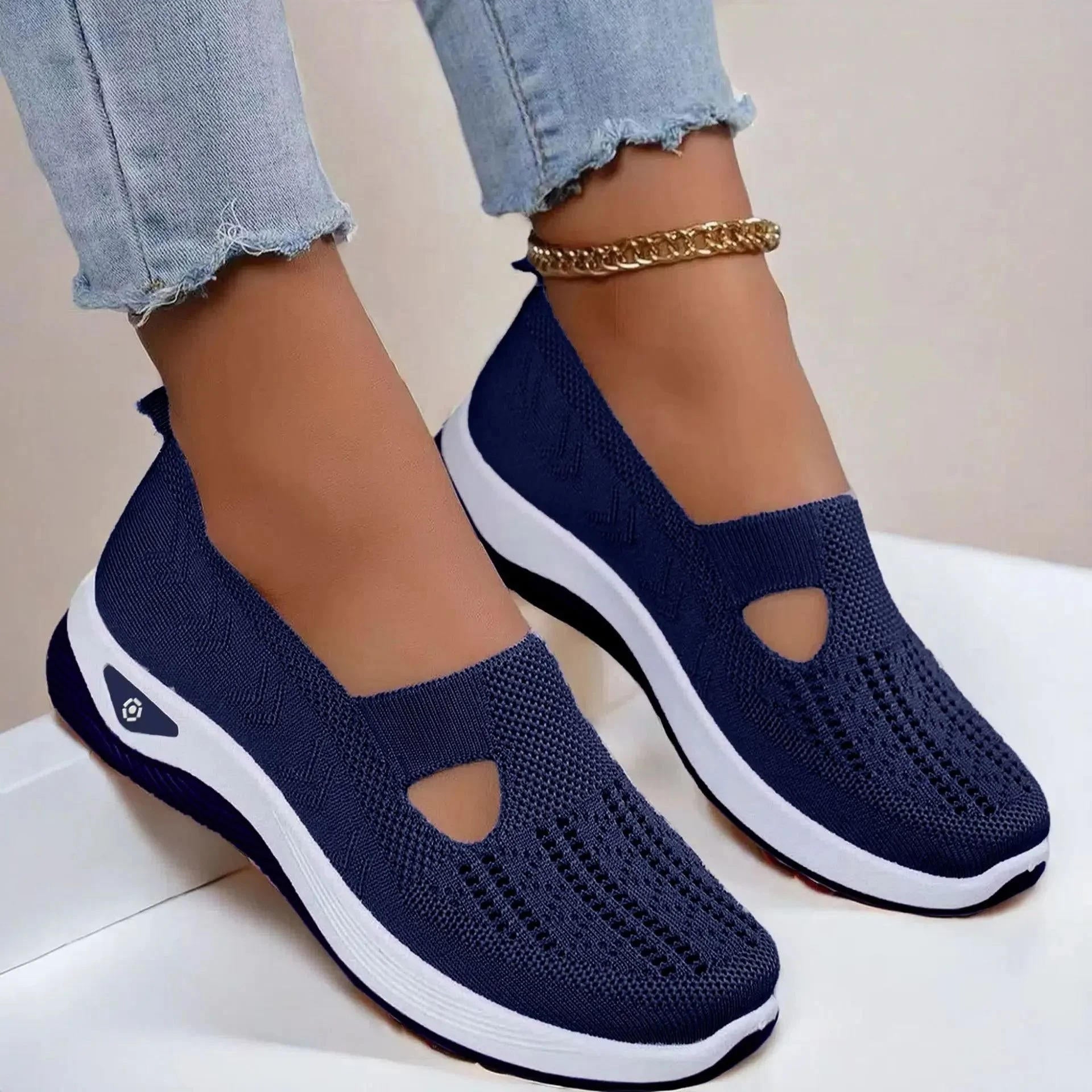 Andningsbara stickade slip-on-träningsskor för kvinnor