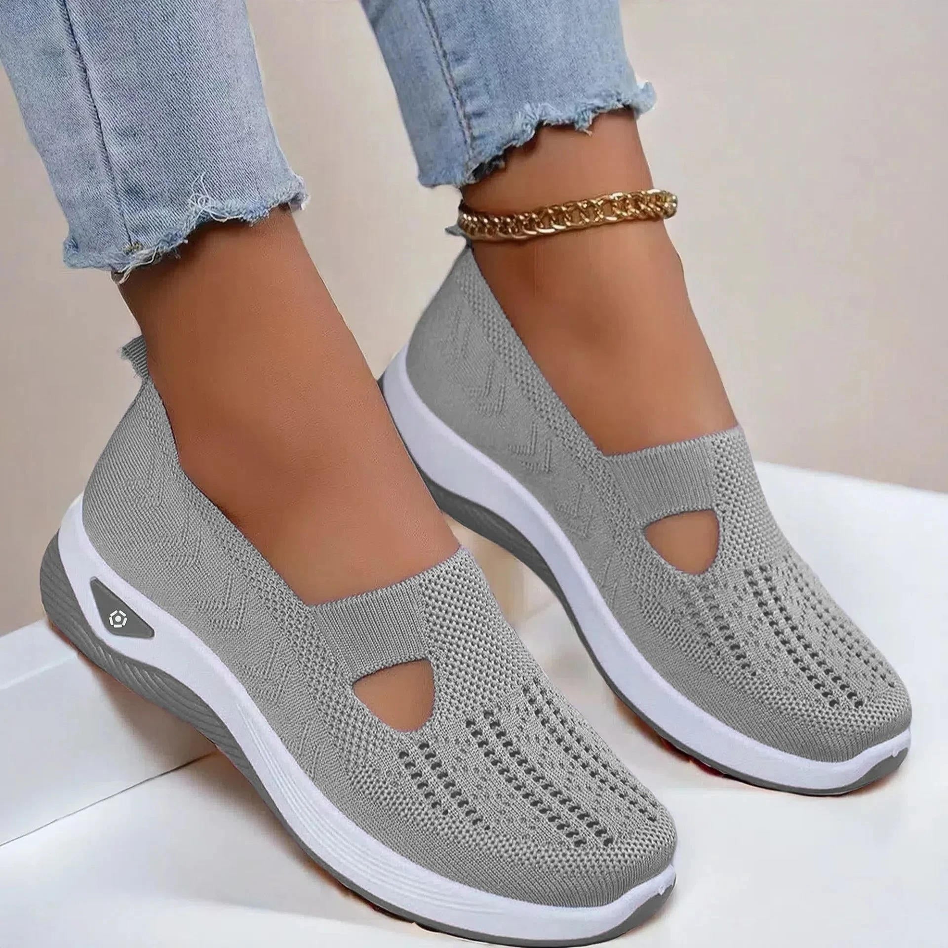 Andningsbara stickade slip-on-träningsskor för kvinnor