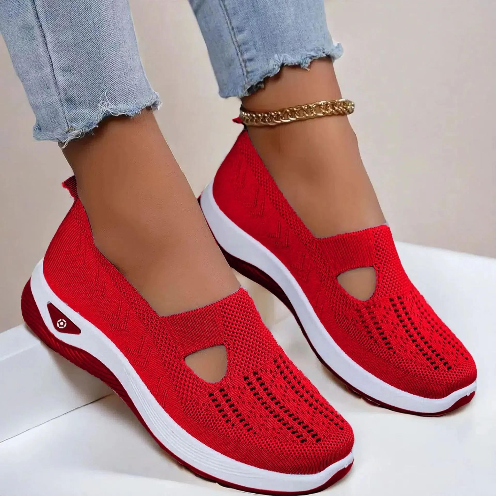 Andningsbara stickade slip-on-träningsskor för kvinnor