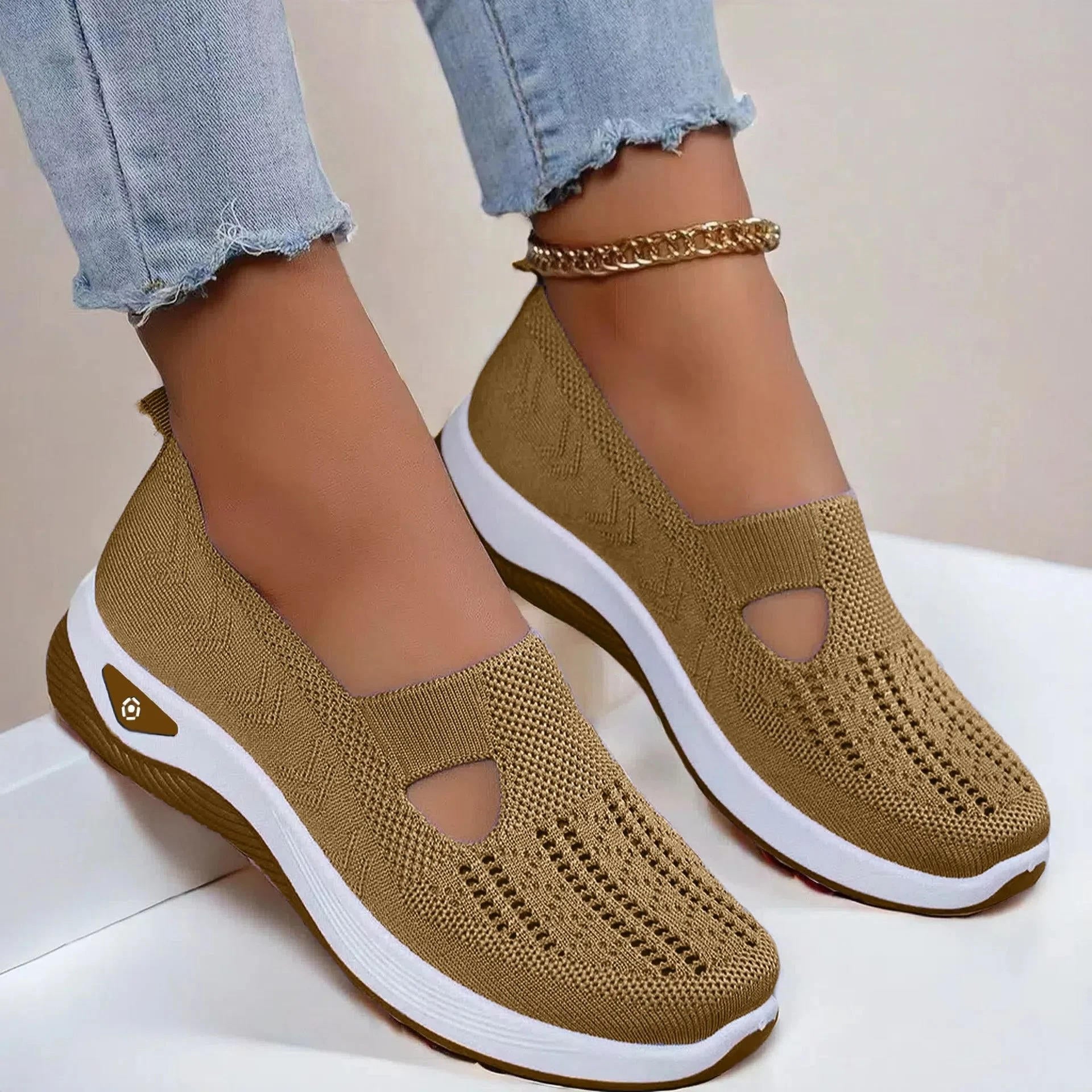 Andningsbara stickade slip-on-träningsskor för kvinnor