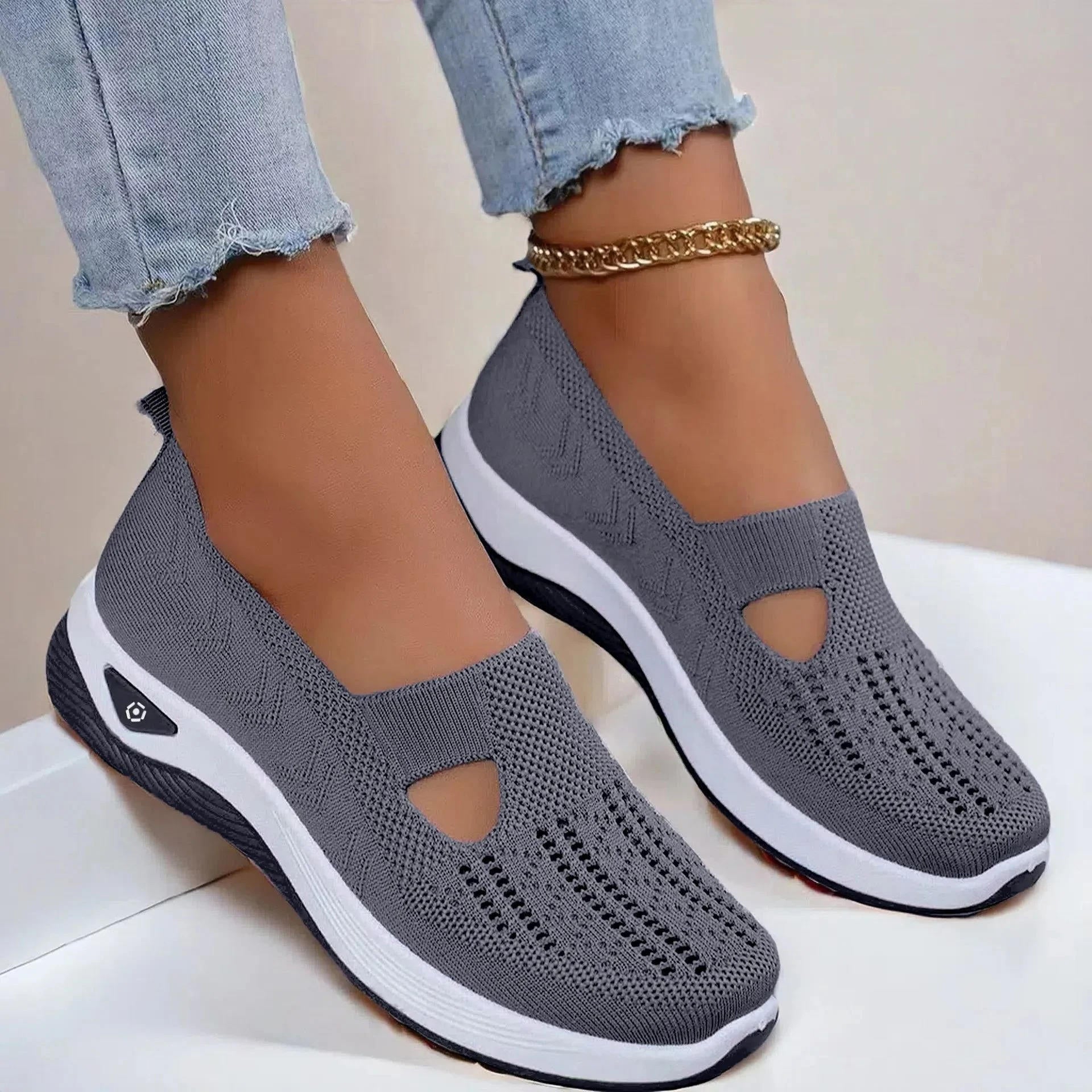 Andningsbara stickade slip-on-träningsskor för kvinnor
