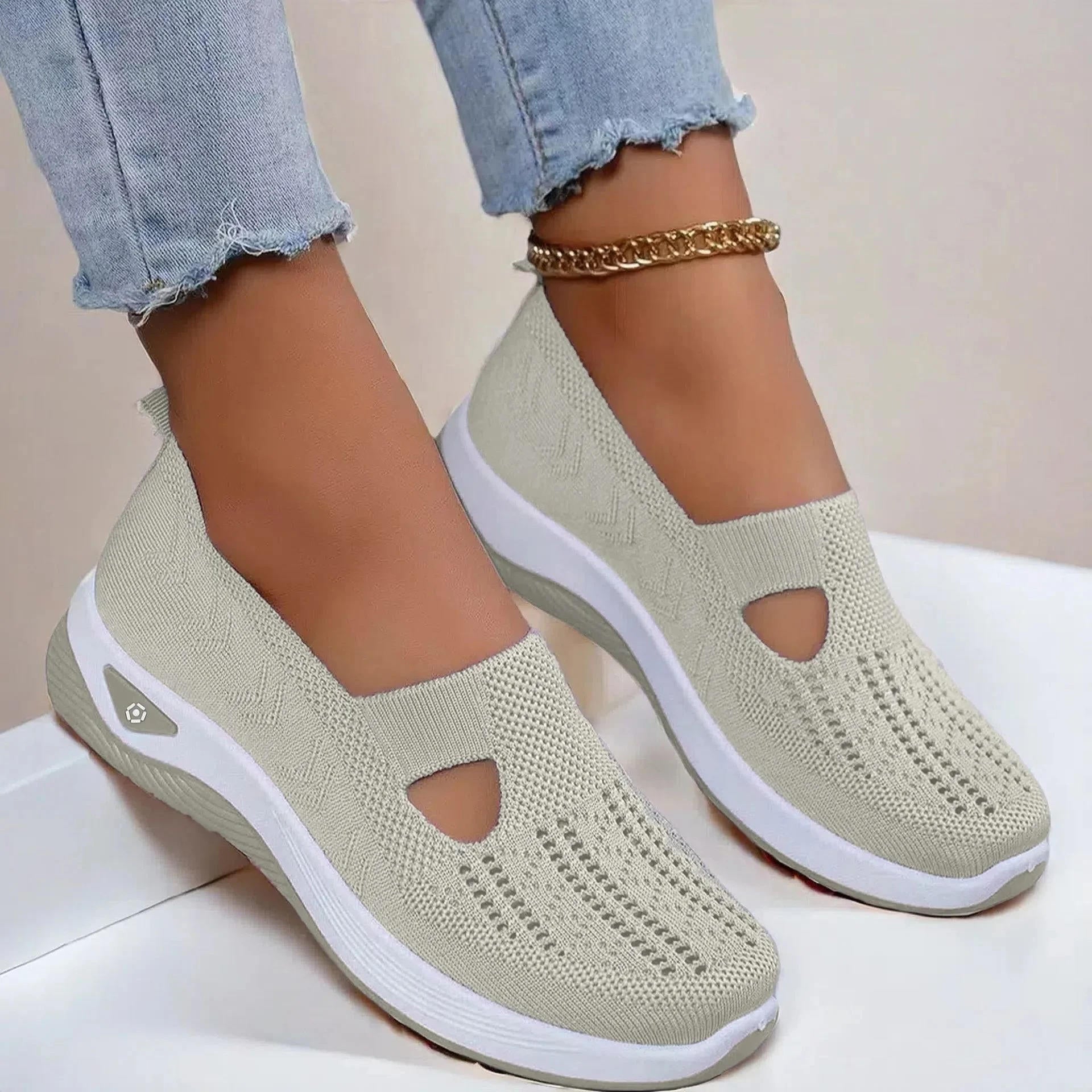 Andningsbara stickade slip-on-träningsskor för kvinnor
